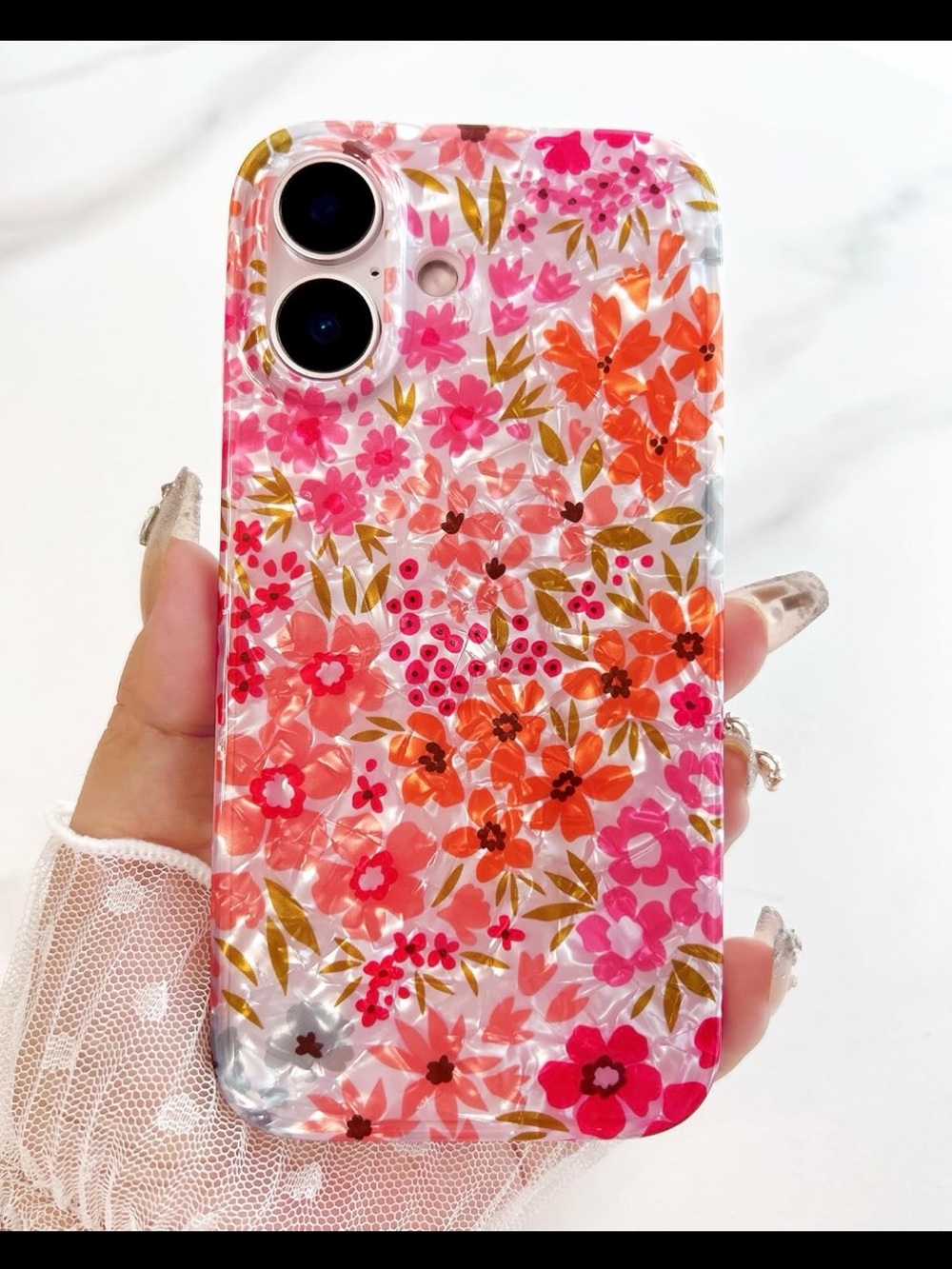 Floral Pink & Orange Transparent iPhone 17 Case